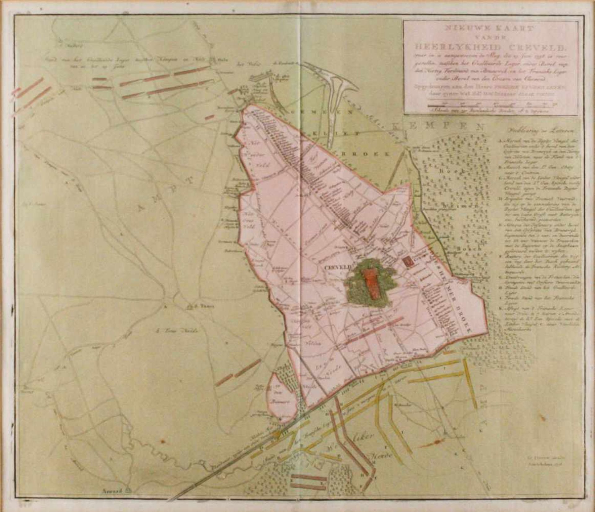 GRAFIKDarstellung der Stadt Krefeld (Ansicht der Stadt dem Jahre 1758 zugeordnet) Kupferstich auf