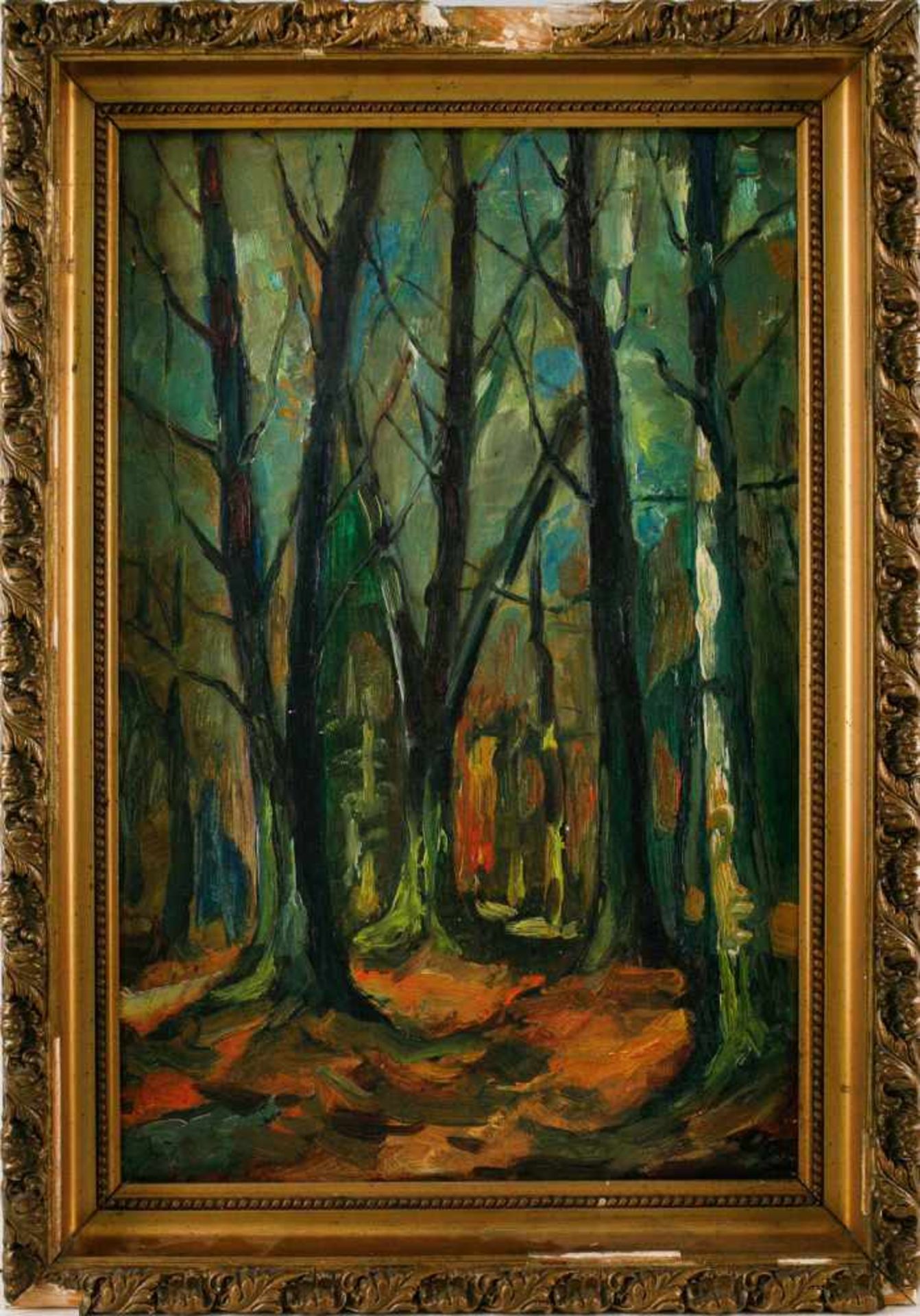 GEMÄLDEExpressionistische Waldlandschaft Öl auf Hartfaserplatte. 50 x 32 cm. Unten rechts undeutlich - Image 2 of 2