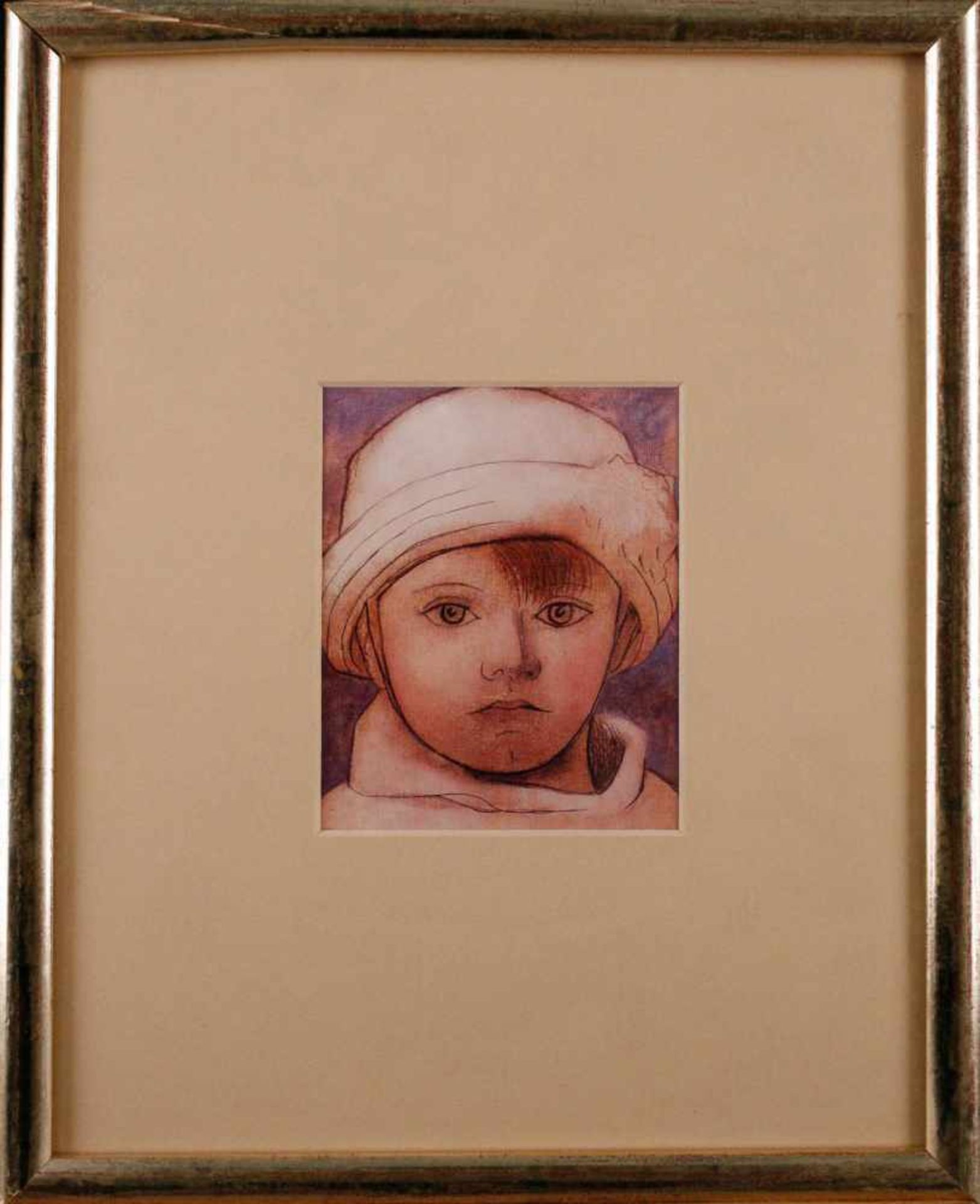 GRAFIKKinderportrait Offset auf festem Papier, koloriert. Sichtmaß 12 x 9,5 cm. Im Passepartout - Bild 2 aus 2
