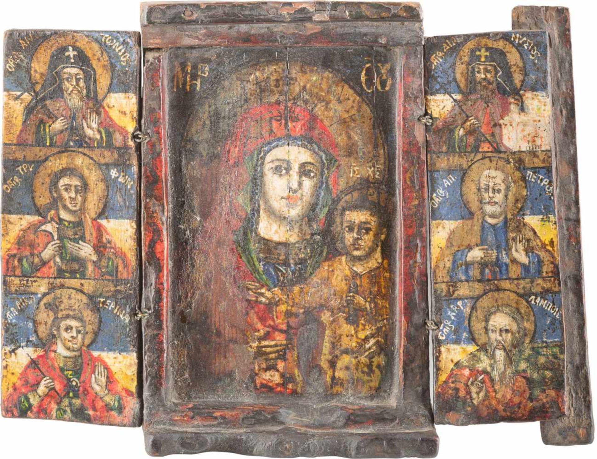 A TRIPTYCH SHOWING THE MOTHER OF GOD AND SELECTED SAINTS