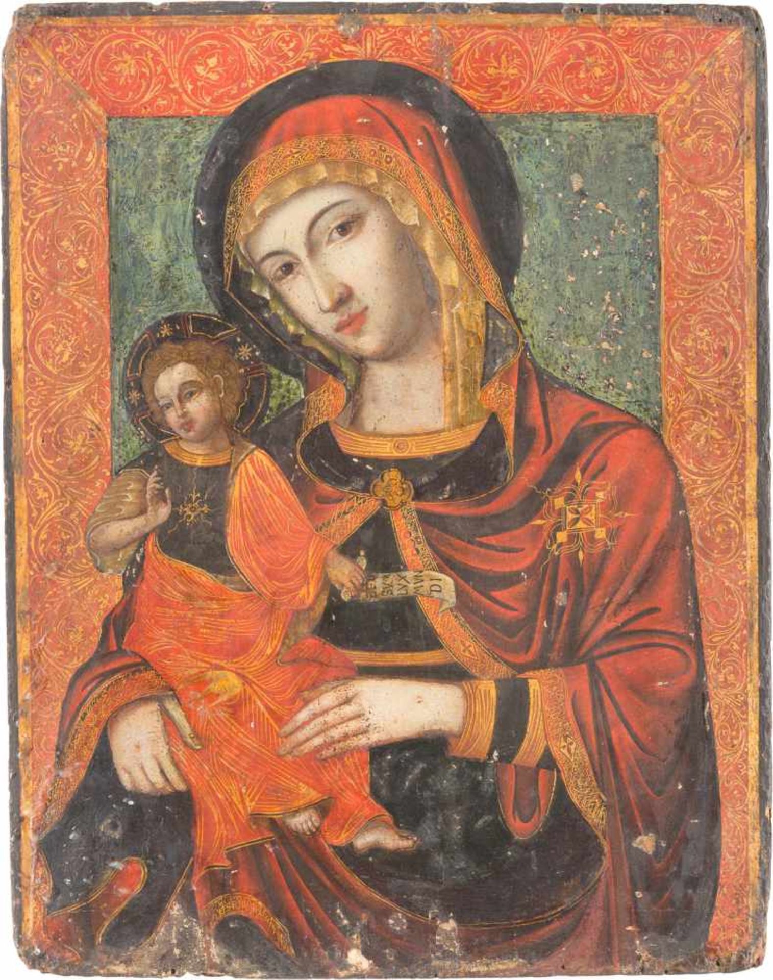 A LARGE ICON SHOWING THE MOTHER OF GOD WITH THE CHRIST CHILD