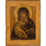 A FINE ICON SHOWING THE VLADIMIRSKAYA MOTHER OF GOD