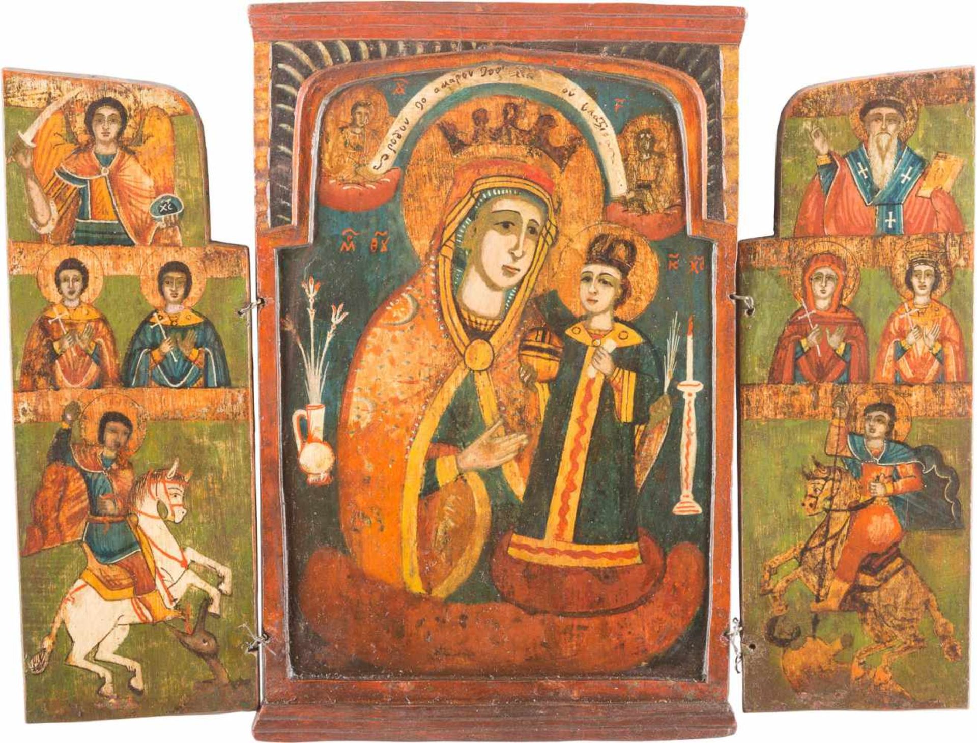 A TRIPTYCH SHOWING THE MOTHER OF GOD AND SELECTED SAINTS