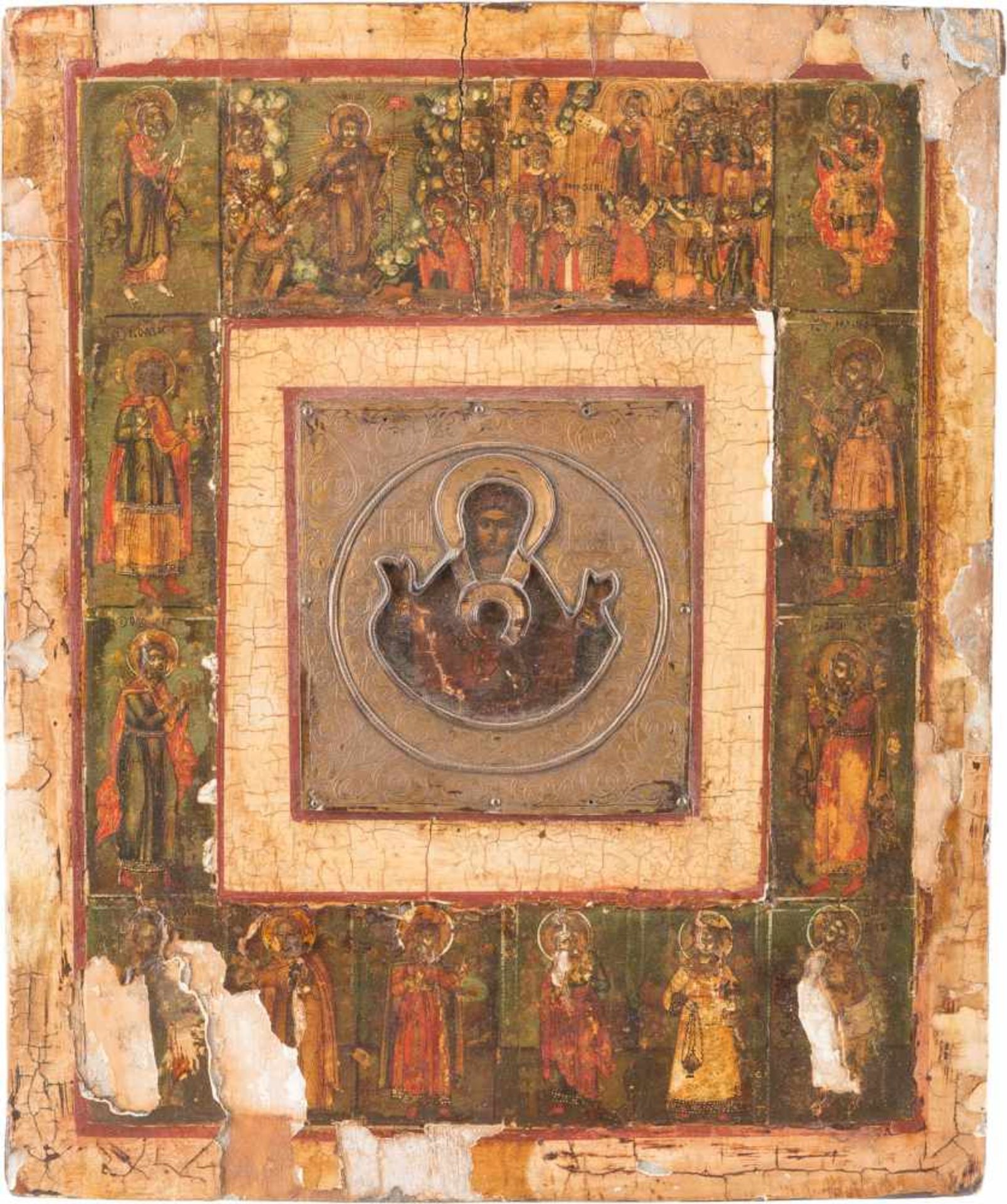 AN ICON SHOWING THE MOTHER OF GOD OF THE SIGN AND SELECTED SAINTS