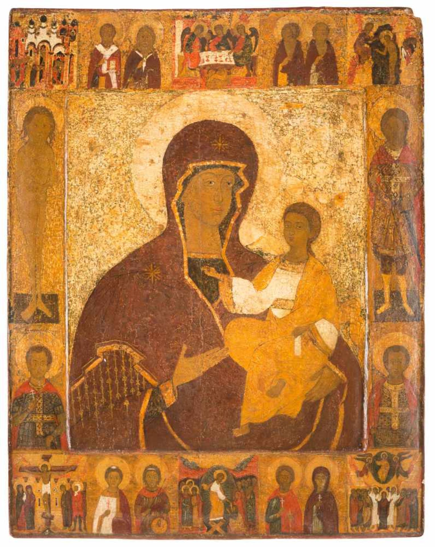 A MONUMENTAL ICON SHOWING THE MOTHER OF GOD, MAIN LITURGICAL FEASTS AND SELECTED SAINTS