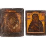 TWO ICONS SHOWING IMAGES OF THE MOTHER OF GOD: VLADIMIRSKAYA AND KAZANSKAYA