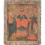 AN ICON SHOWING THE ENTHRONED MOTHER OF GOD AND SELECTED SAINTS