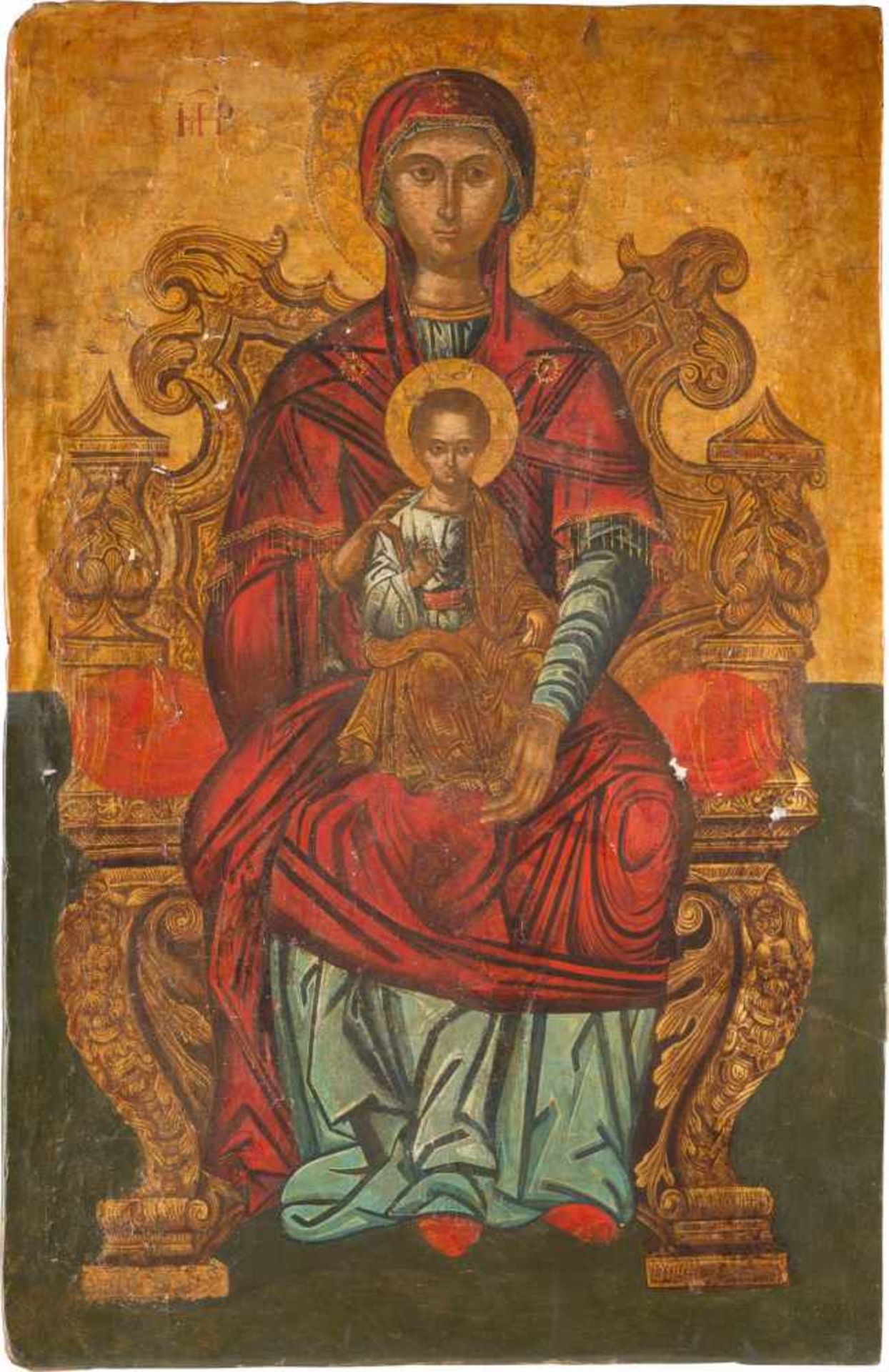 A MONUMENTAL ICON SHOWING THE ENTHRONED MOTHER OF GOD (MATERNITY)