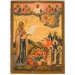 A MONUMENTAL ICON SHOWING THE BOGOLUBSKAYA MOTHER OF GOD AND THE SEVEN SLEEPERS OF EPHESOS