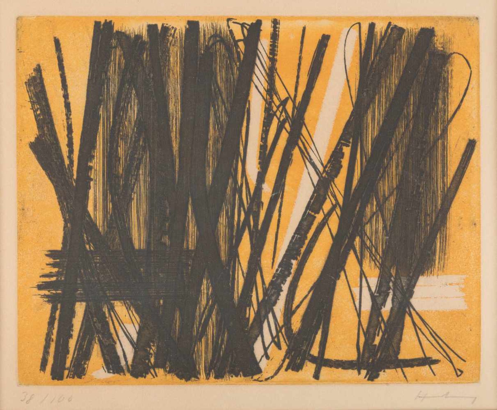 HANS HARTUNG1904 Leipzig - 1989 Antibes'KOMPOSITION 5' (1953) Farbaquatintaradierung auf Bütten.