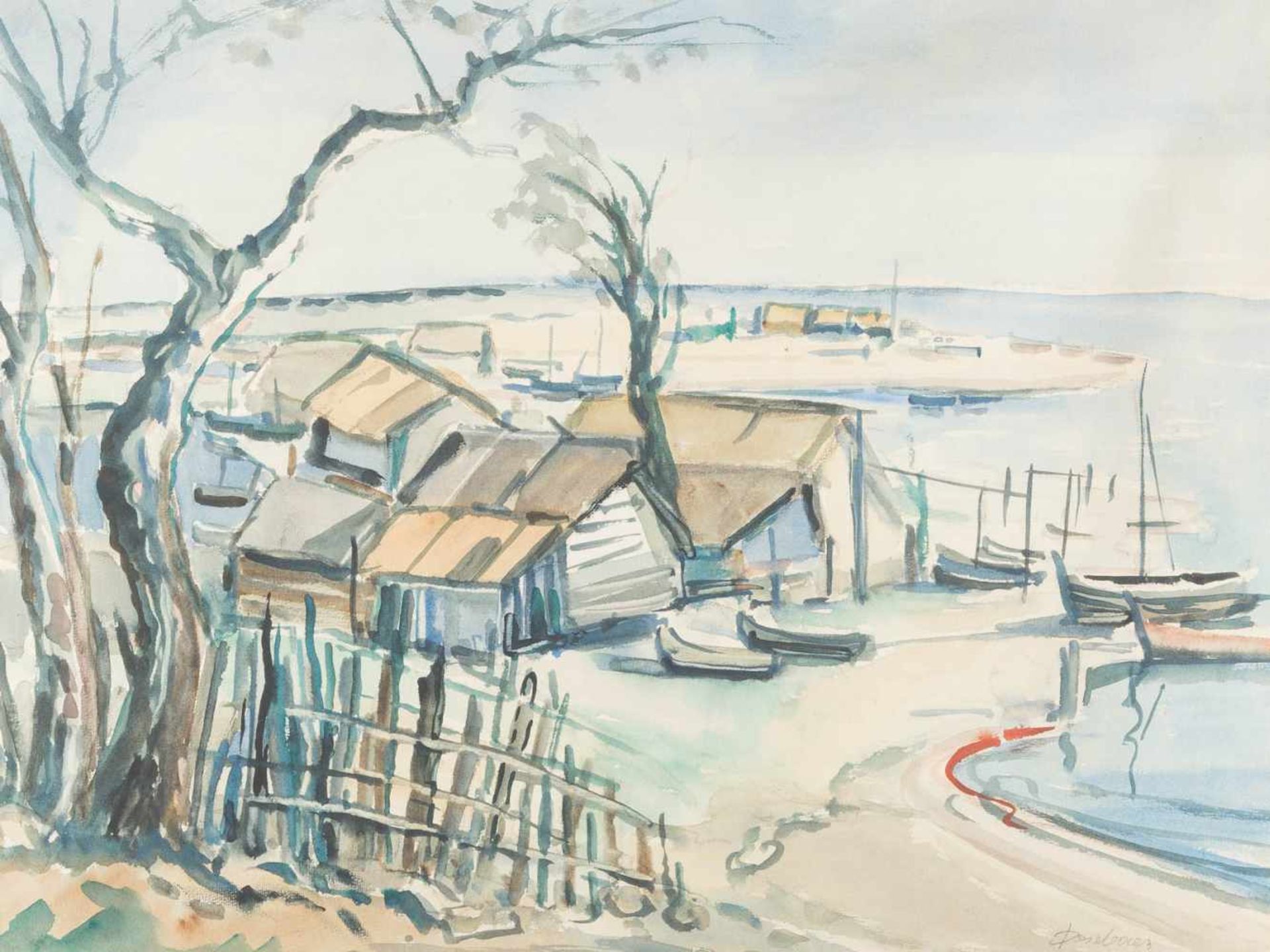 FRANZ DESELAERS1912 Krefeld - 1989 ebendaKÜSTENLANDSCHAFT Aquarell auf chamoisfarbenem Papier. SM 45