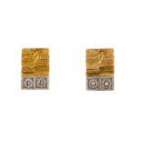 PAAR OHRSTECKER MIT DIAMANTBESATZ Gelbgold, Weißgold. 0,9 x 0,6 cm, Ges.-Gew. ca. 1,5 g. Gest.