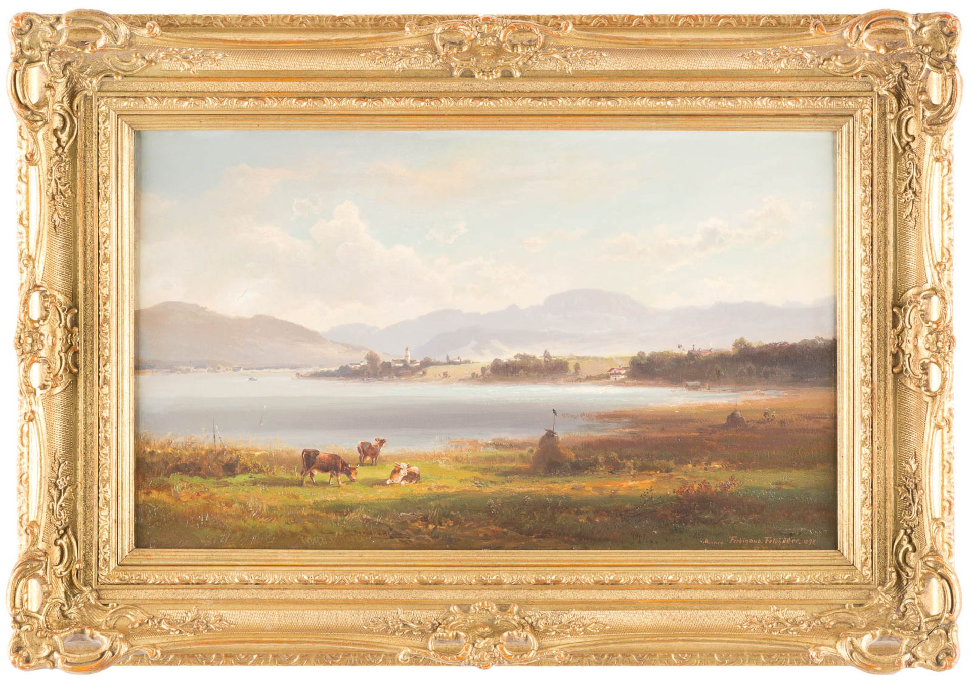 FERDINAND FELDHÜTTER1842 München - 1898 ebendaVoralpenland Öl auf Leinwand. 41 x 66 cm (R. 60 x 86 - Bild 2 aus 2