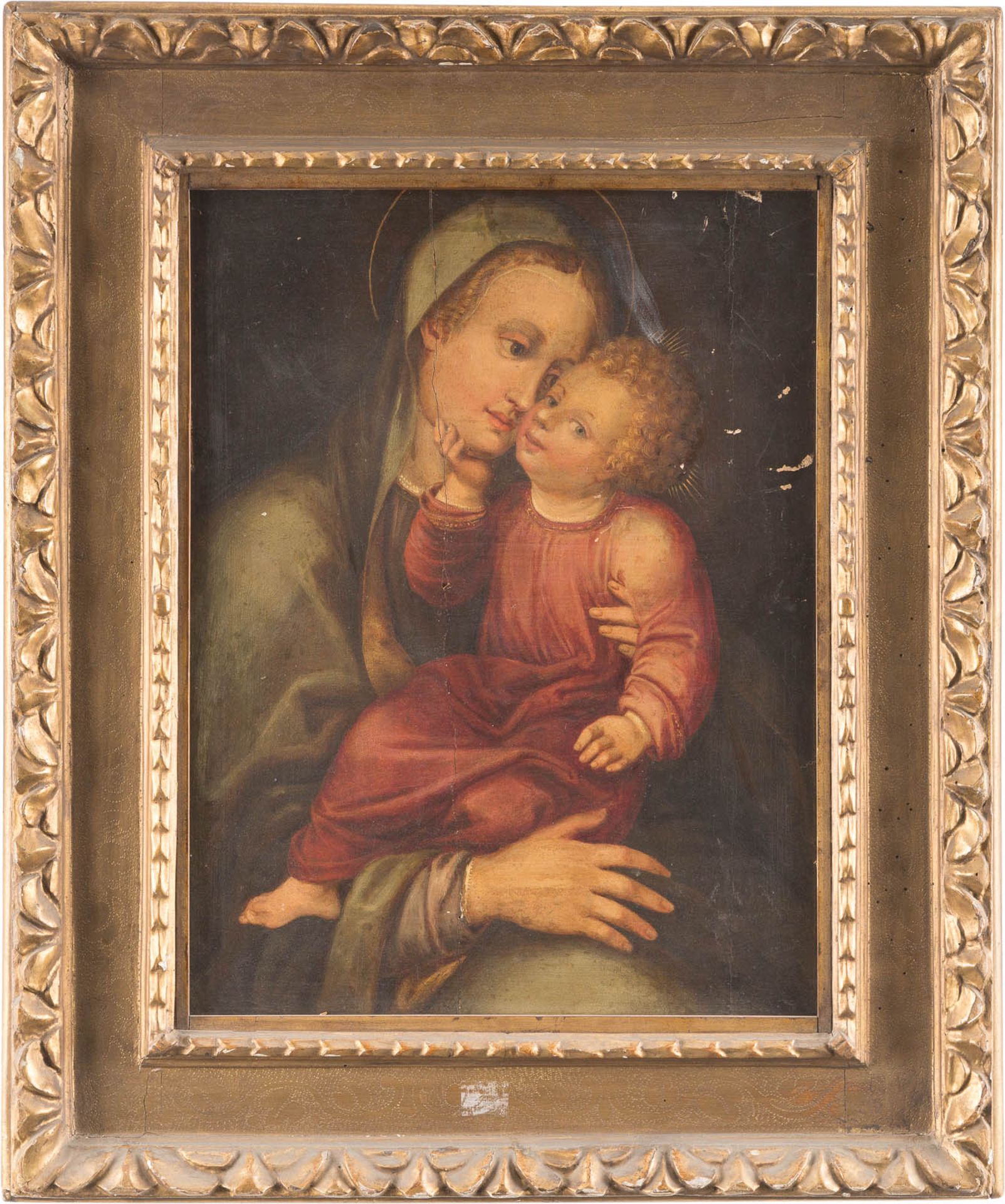 ITALIENISCHER MEISTERTätig, 2. Hälfte 16. Jh.MADONNA MIT DEM CHRISTUSKNABEN Öl auf - Image 2 of 3