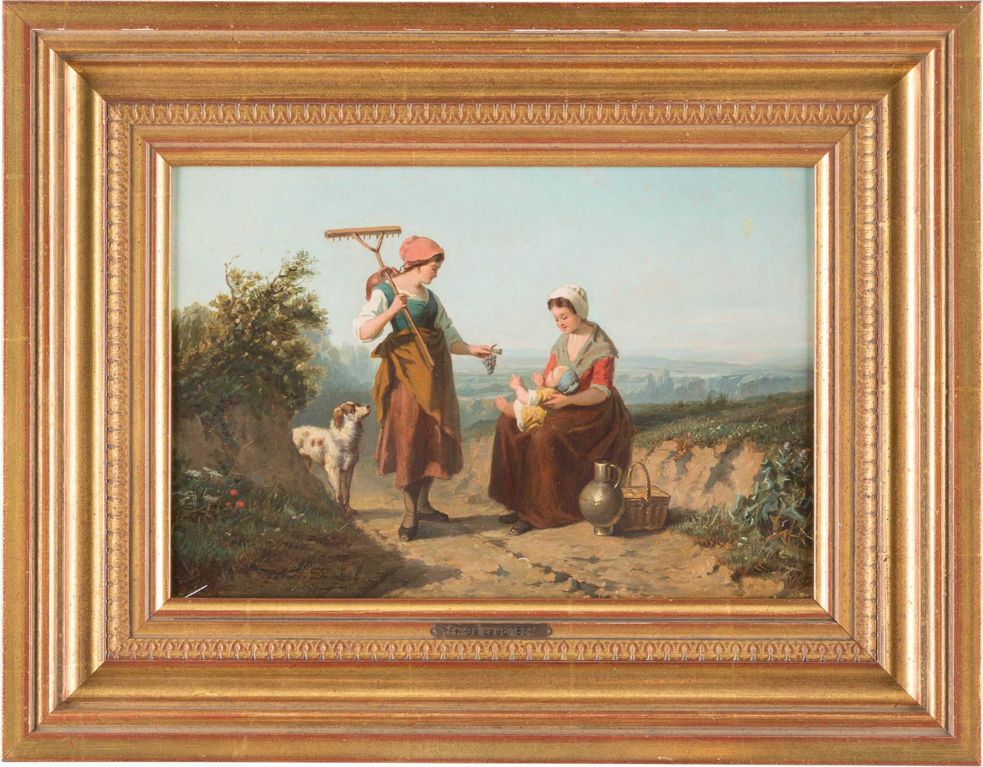 FR. DE LEUBTätig um 1867Italienische Bäuerinnen am Wegesrand Öl auf Holz. 24,5 x 34,5 cm (R. 38 x - Bild 2 aus 2