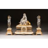 ALEXANDRE SCHOENEWERK1820 Paris - 1885 ebendaBedeutende Kaminuhr 'Sappho' mit zwei Beistellern