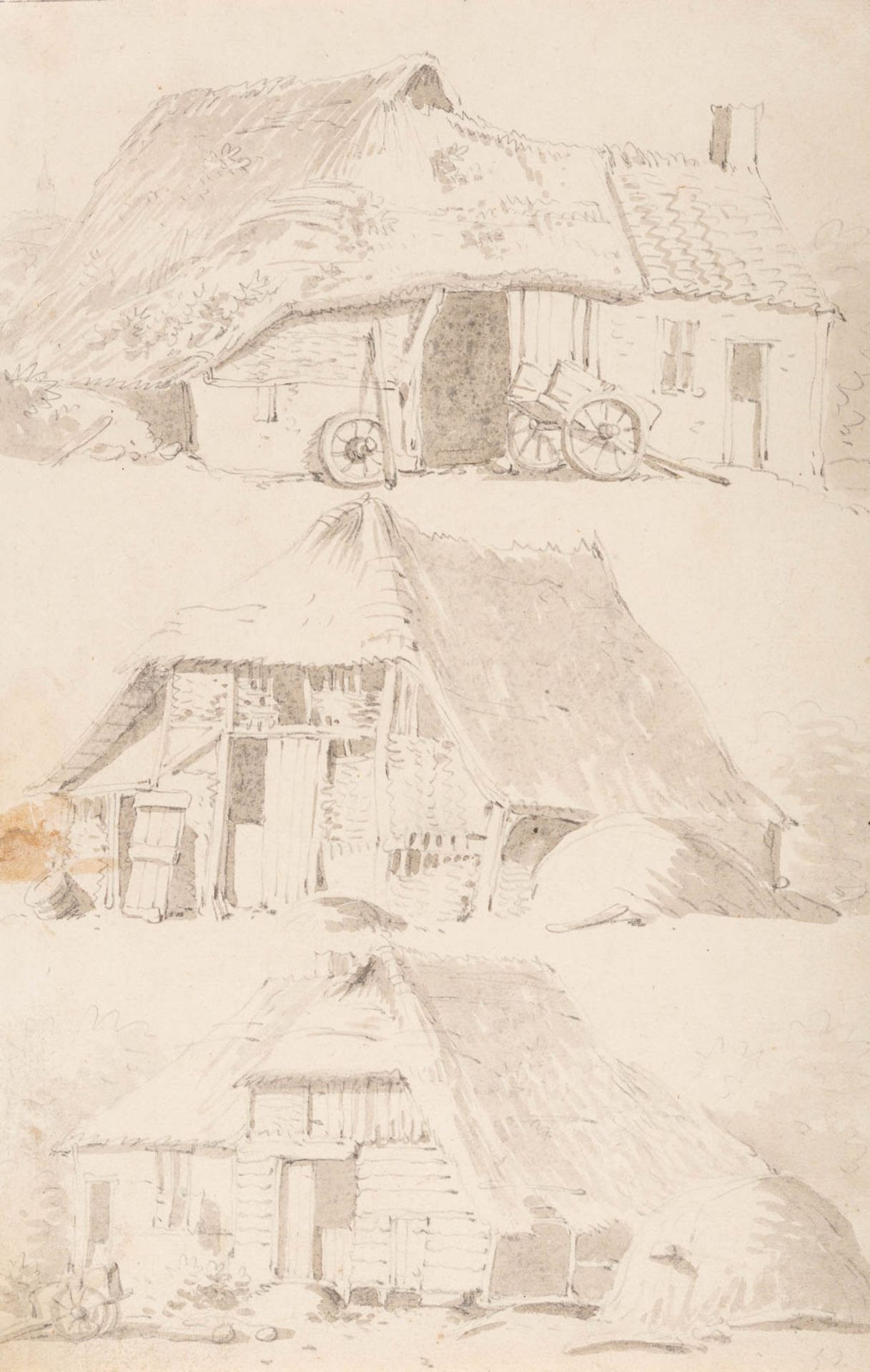 HEINRICH GOETHE-MEYER (ATTR.)1760 Stäfa (Schweiz) - 1832 JenaDREI BAUERNKATEN (STUDIE) Bleistift,