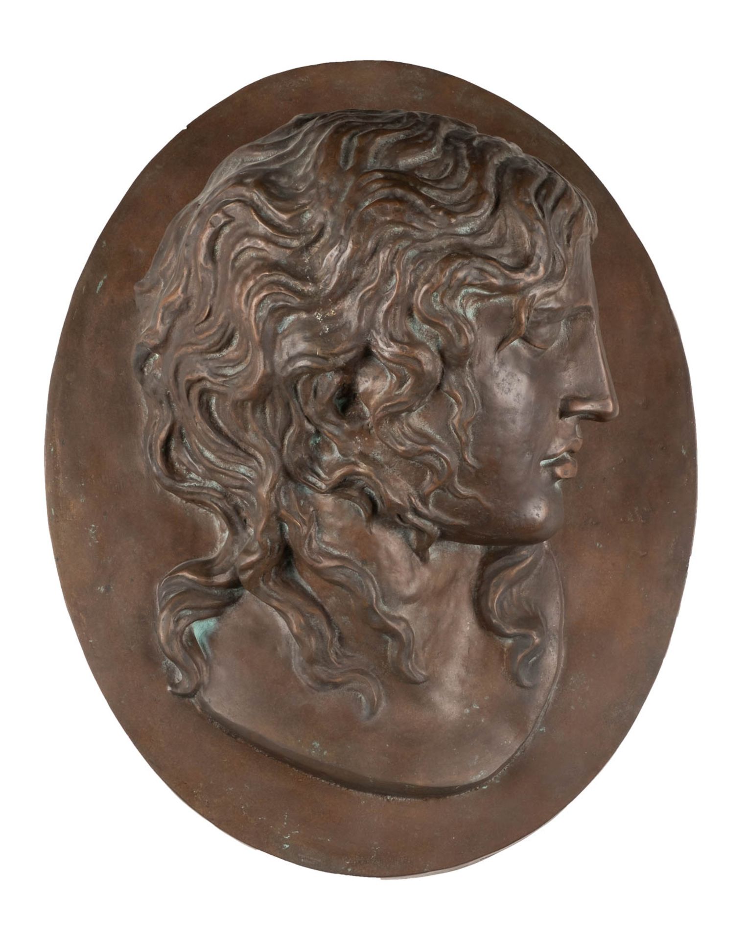 DEUTSCHER BILDPLASTIKERTätig Anfang 20. Jh.Grosses Relief mit antikisierendem Kopf Bronze, braun