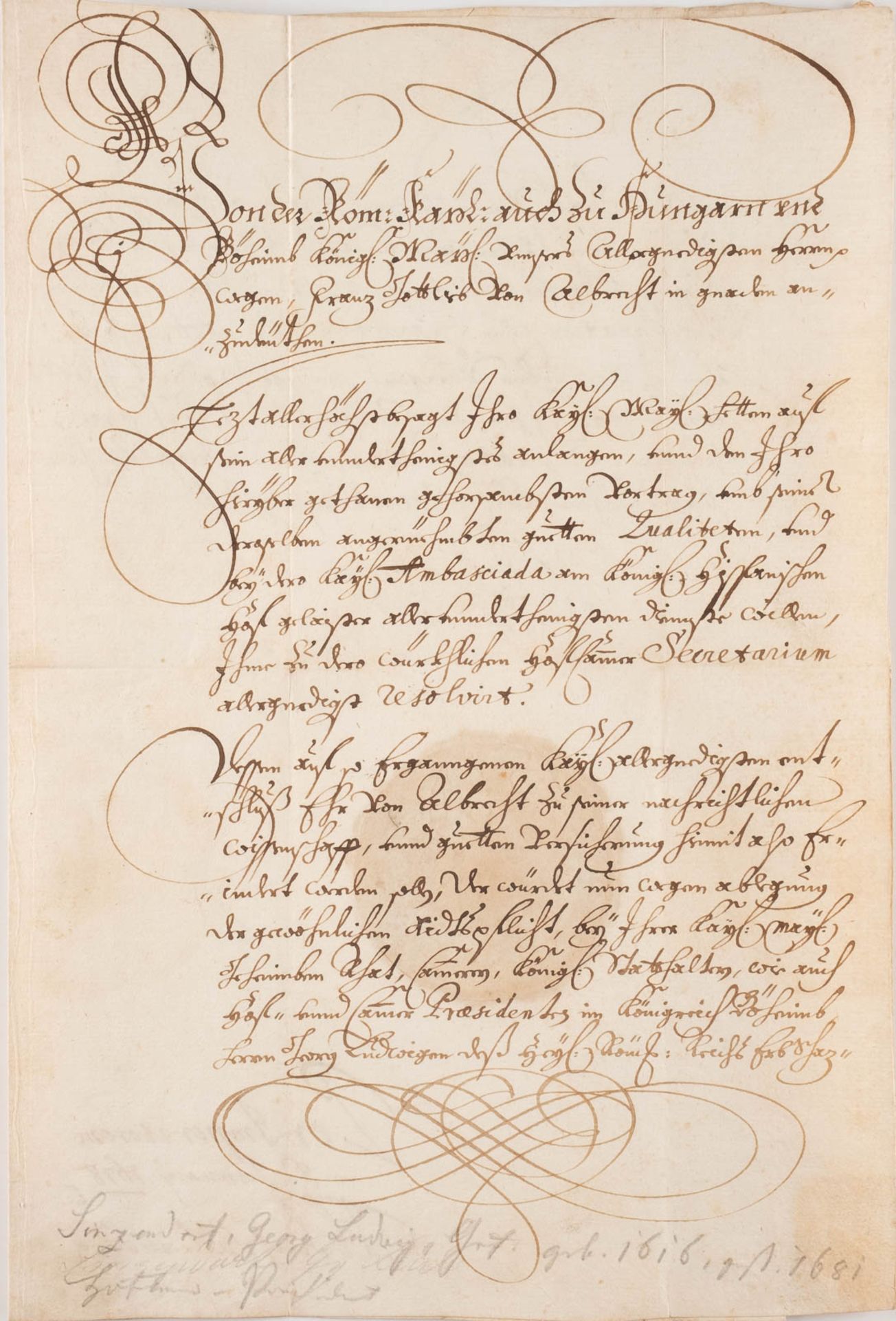 AUTOGRAPH IM NAMEN KAISER LEOPOLD I. Dat. 8. Januar 1678 Tinte auf Papier; mehrfach gefaltet; mit