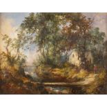 BRITISCHMitte 19. Jh.Landschaft mit Bachlauf Öl auf Platte. 19 x 24 cm (R. 28,5 x 34 cm). Verso: