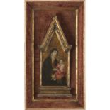 ITALIENISCHE SCHULEMeister, tätig im Stile des 15. Jh.MADONNA MIT KIND Öl auf Holztafel. 39 x 18