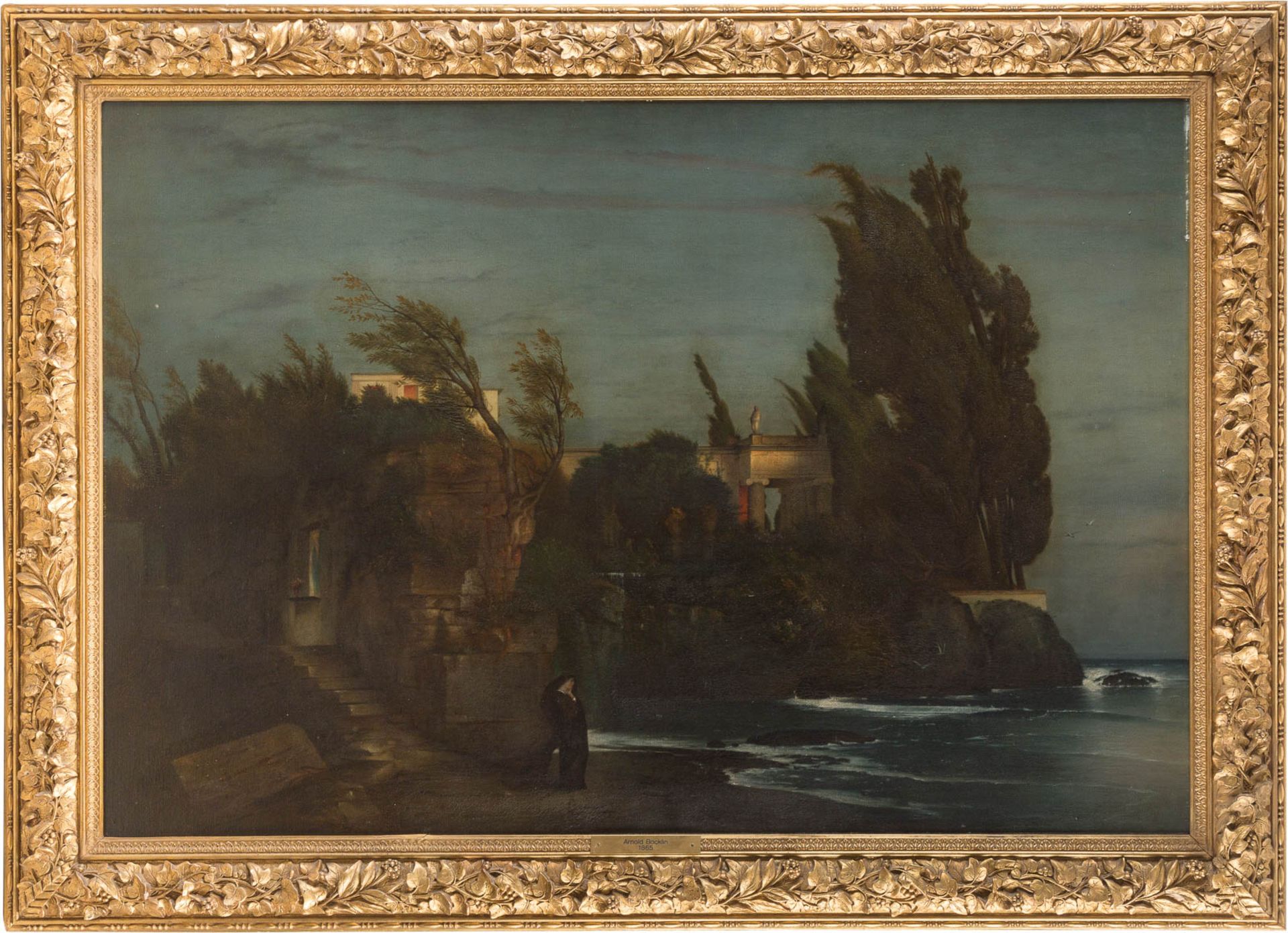 ARNOLD BÖCKLIN (ATTR.)1827 Basel - 1901 FiesoleVilla am Meer Öl auf Leinwand auf Platte. 106 x 151 - Bild 2 aus 2