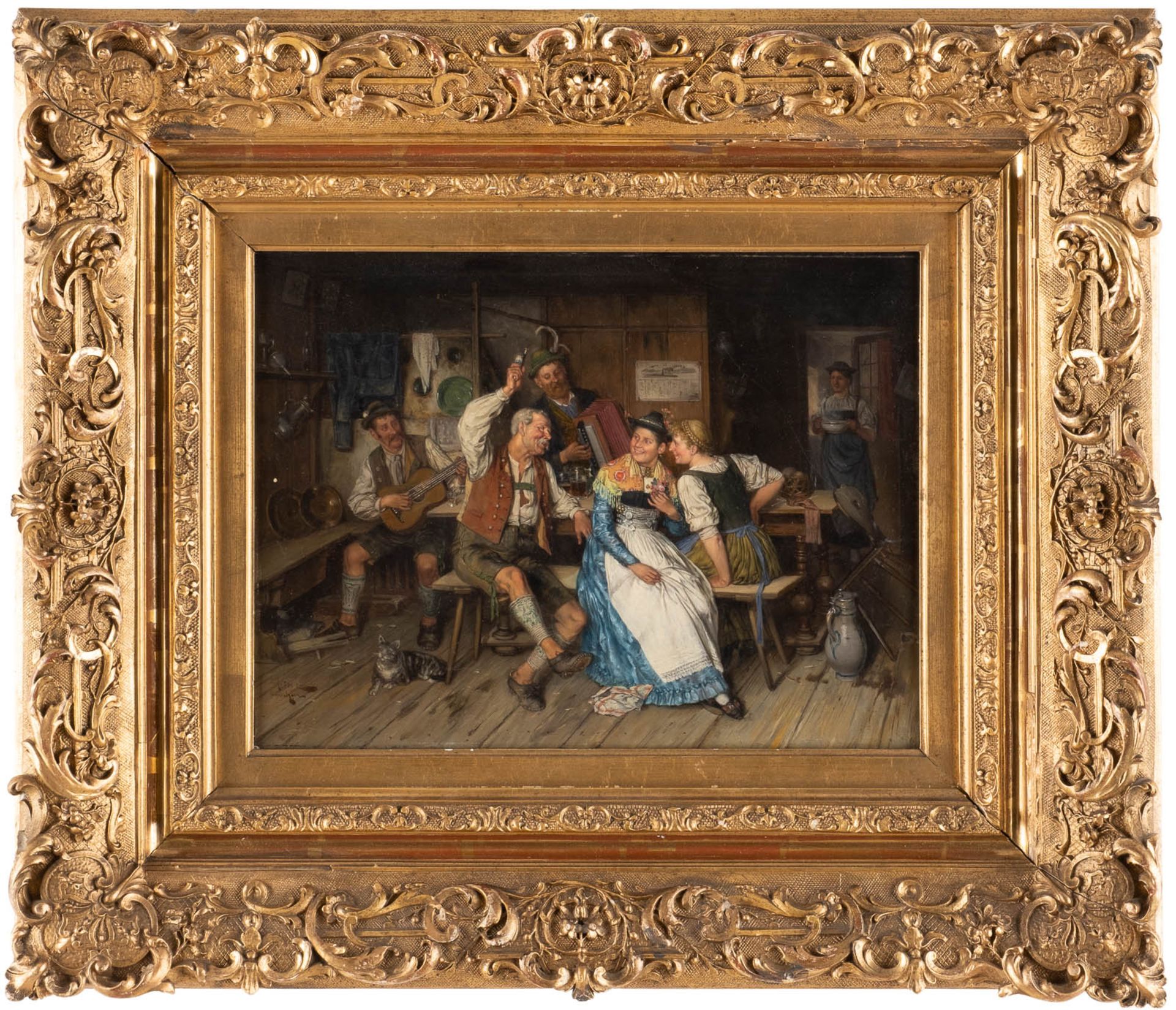 JOHANN ADALBERT HEINEum 1850 - um 1890Fröhliche Gesellschaft Öl auf Holt. 26 x 34 cm (R. 50 x 59 - Bild 2 aus 2