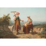 FR. DE LEUBTätig um 1867Italienische Bäuerinnen am Wegesrand Öl auf Holz. 24,5 x 34,5 cm (R. 38 x