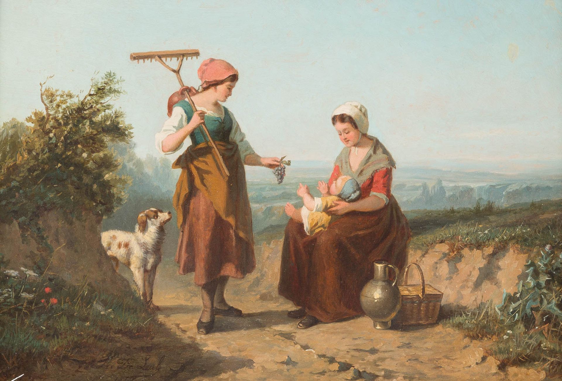 FR. DE LEUBTätig um 1867Italienische Bäuerinnen am Wegesrand Öl auf Holz. 24,5 x 34,5 cm (R. 38 x