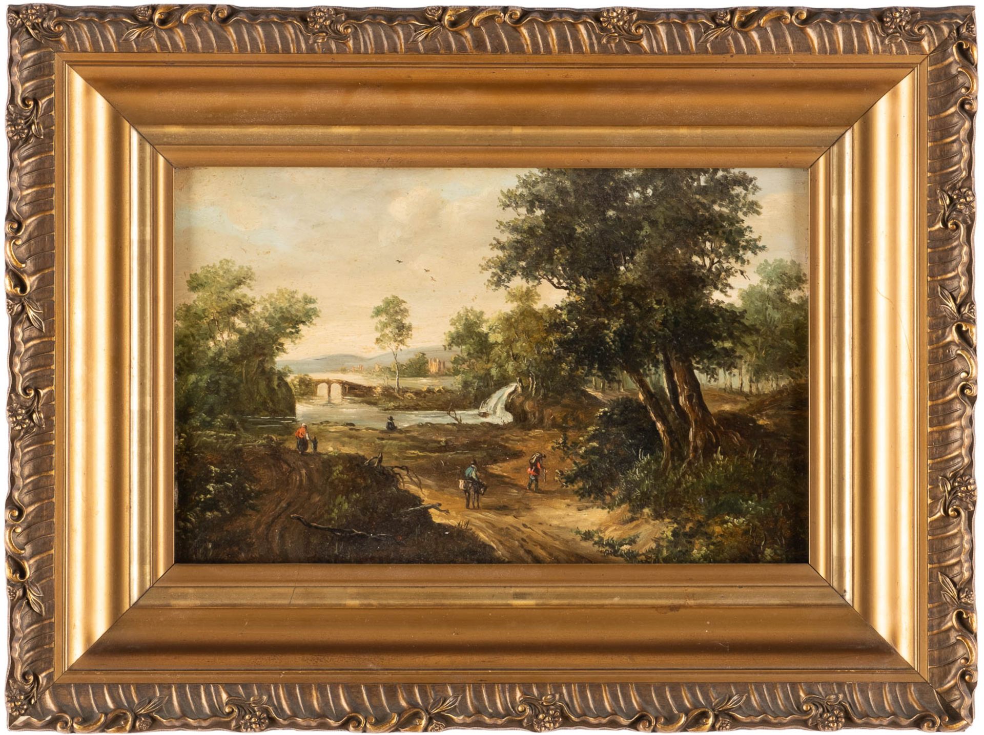 FLÄMISCH1. H. 19. Jh.Landschaft mit Figurenstaffage Öl auf Holz. 22,5 x 33,5 cm (R. 37 x 49 cm). - Bild 2 aus 2