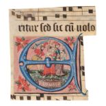 GRADUALEFRAGMENT MIT BILDINITIALE Deutsch, dat. '1566' Polychrome Malerei und Tusche auf