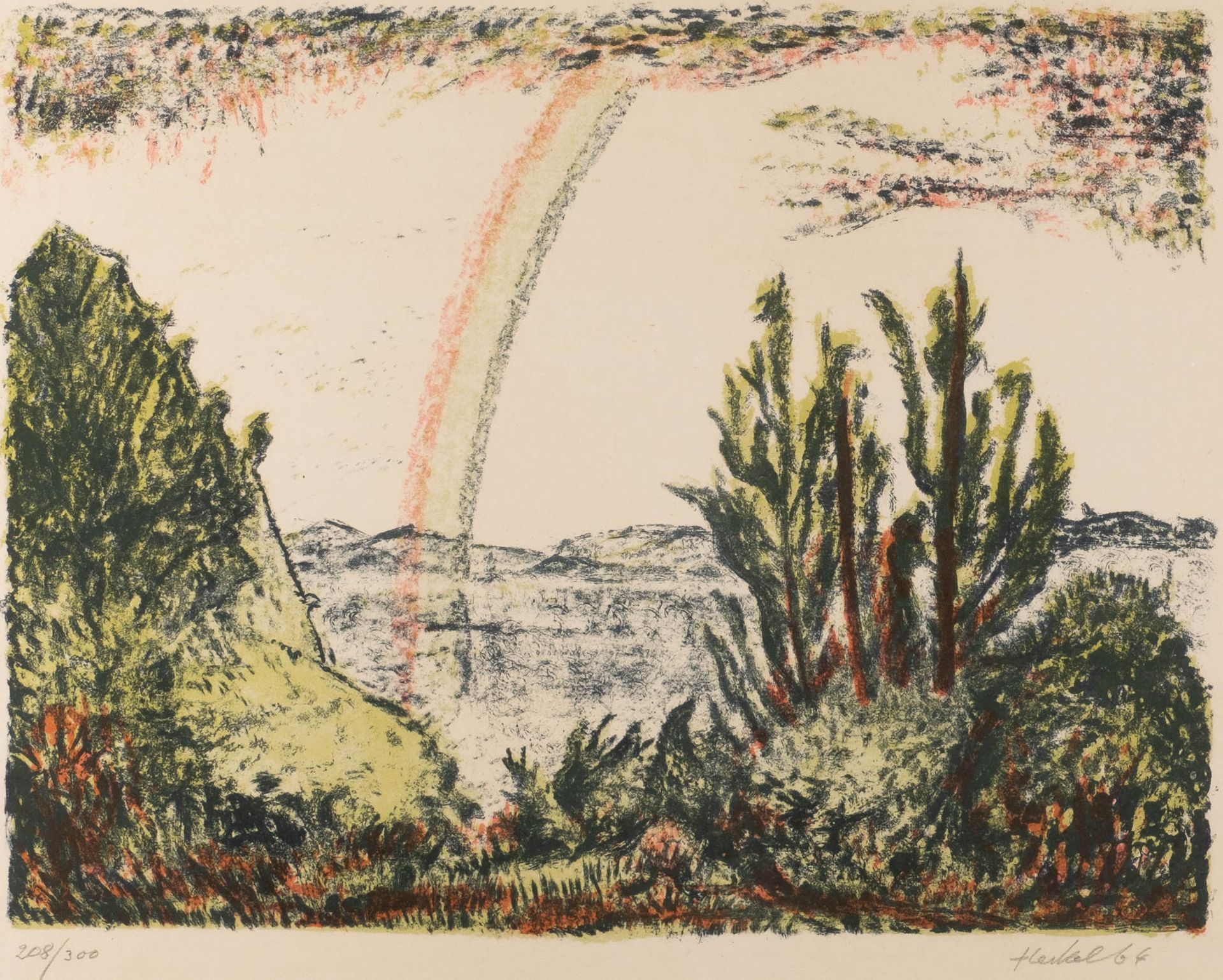 ERICH HECKEL1883 Döbeln - 1970 RadolfzellREGENBOGEN (1964) Farblithografie auf Velin. SM 55 x 68,5