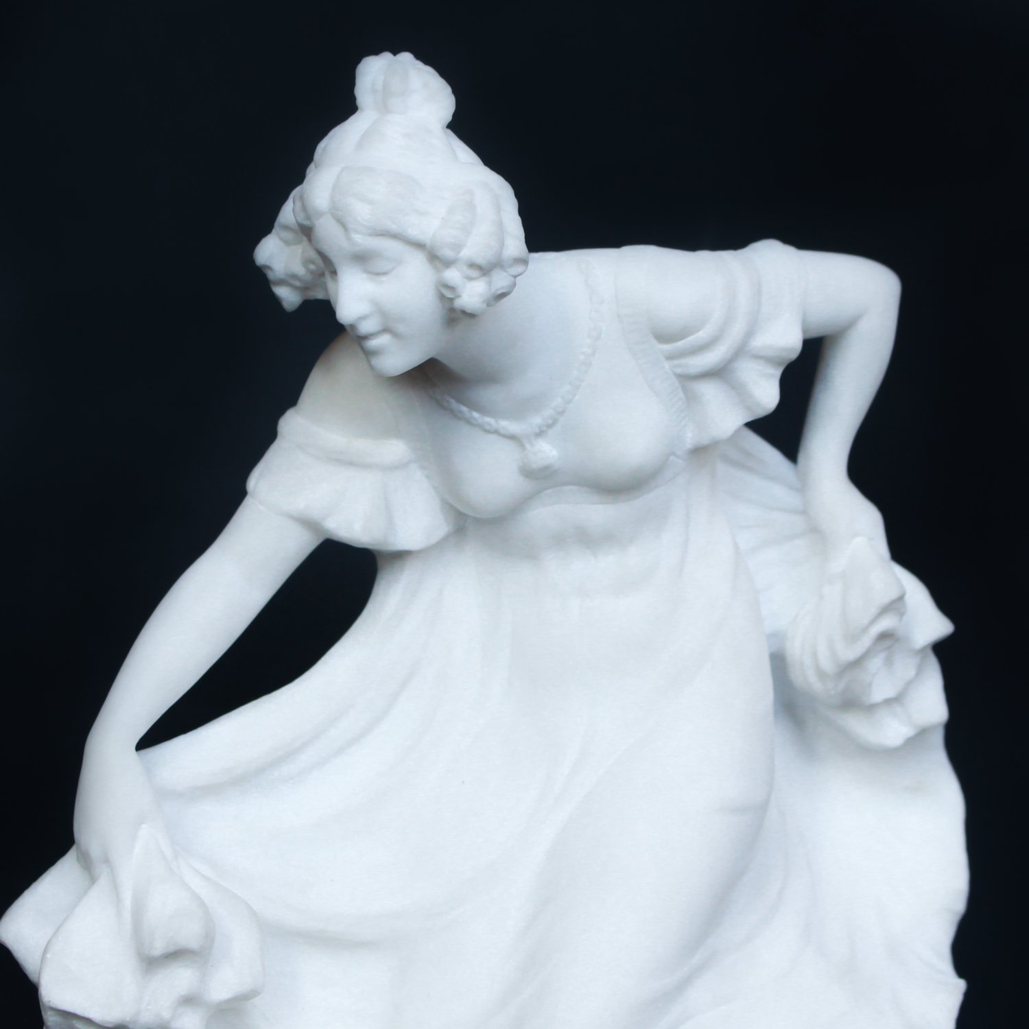 Ernst Seger (1868 ~ 1939) Hand carved white marble of a dancer wearing long dress. Signed E Seger. - Image 2 of 8