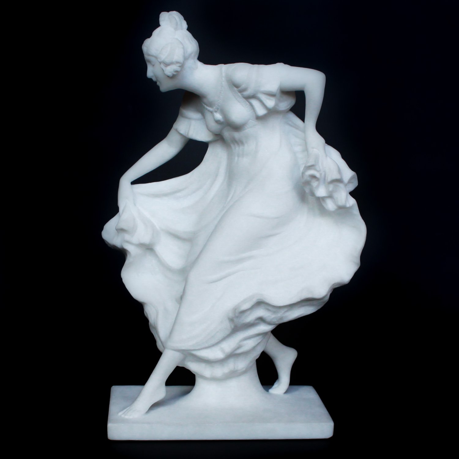 Ernst Seger (1868 ~ 1939) Hand carved white marble of a dancer wearing long dress. Signed E Seger. - Image 5 of 8