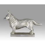 English plated bronze car mascot of a Corgi stamped underneath 'Made in England',