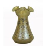 Loetz glassworks Art Nouveau golden glass vase with iridescent surface applied with silver