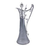 WMF polished pewter & clear cut glass claret jug design no. 308.