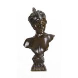 Emmanuel Villanis (1858 ~ 1914) French Art Nouveau bronze bust of 'Javotte'. Signed E Villanis