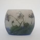 Daum Frères (late 19th Century) Violets Pillow Vase - etched and enamelled cameo glass vase, signed.