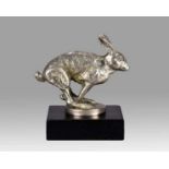 A E Lejeune (founded 1910) English silver plated bronze car mascot of a Running Hare