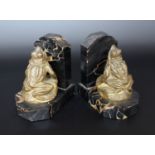 Antoine Bofill (1875 ~ 1953) French bronze bookends as jumping frogs with marble mounts. Signed