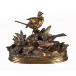 Jules Moigniez (1835 ~ 1894) French animaliers golden/brown bronze of a Family of Birds