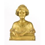 Maurice Bouval ( 1863 ~ 1920) French Art Nouveau gilt bronze bust of a young woman with flowers in