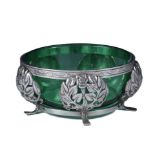 Artificers Guild Sterling Silver and Glass Bowl attrib. to Edward Spencer. Hallmark London 1917