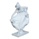 Ernst Seger (1868 ~ 1939) Hand carved white marble of a dancer wearing long dress. Signed E Seger.