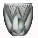 Lalique Glass Thebes Vase, clear and frosted glass with geometric leaf design, signed Lalique