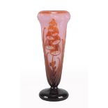 Le Verre Francais - Art Deco French cameo glass vase with crimson digitalis flowers