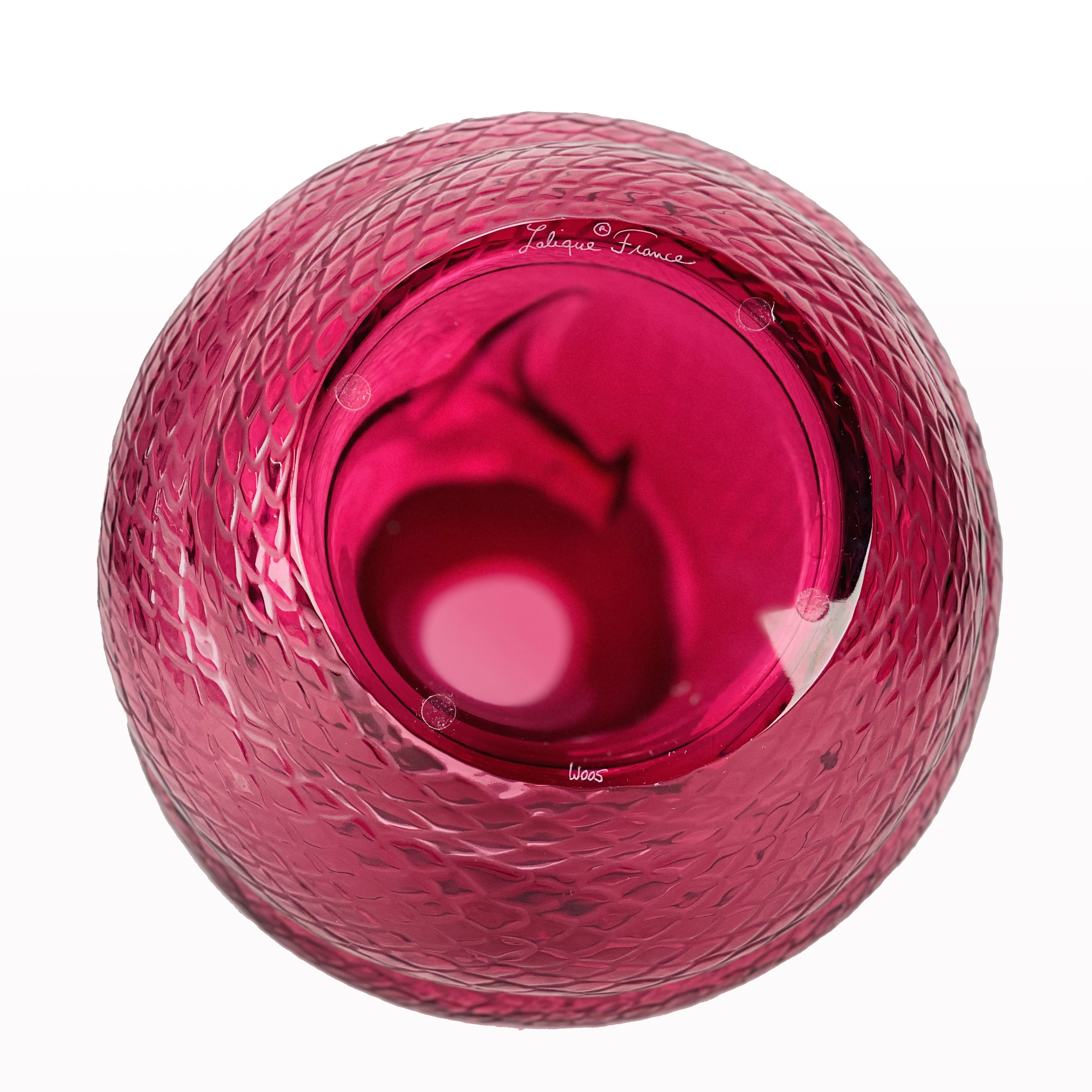 Lalique Glass Serpent Vase, deep red crystal glass vase adorned with a coiled serpent, signed - Image 3 of 3