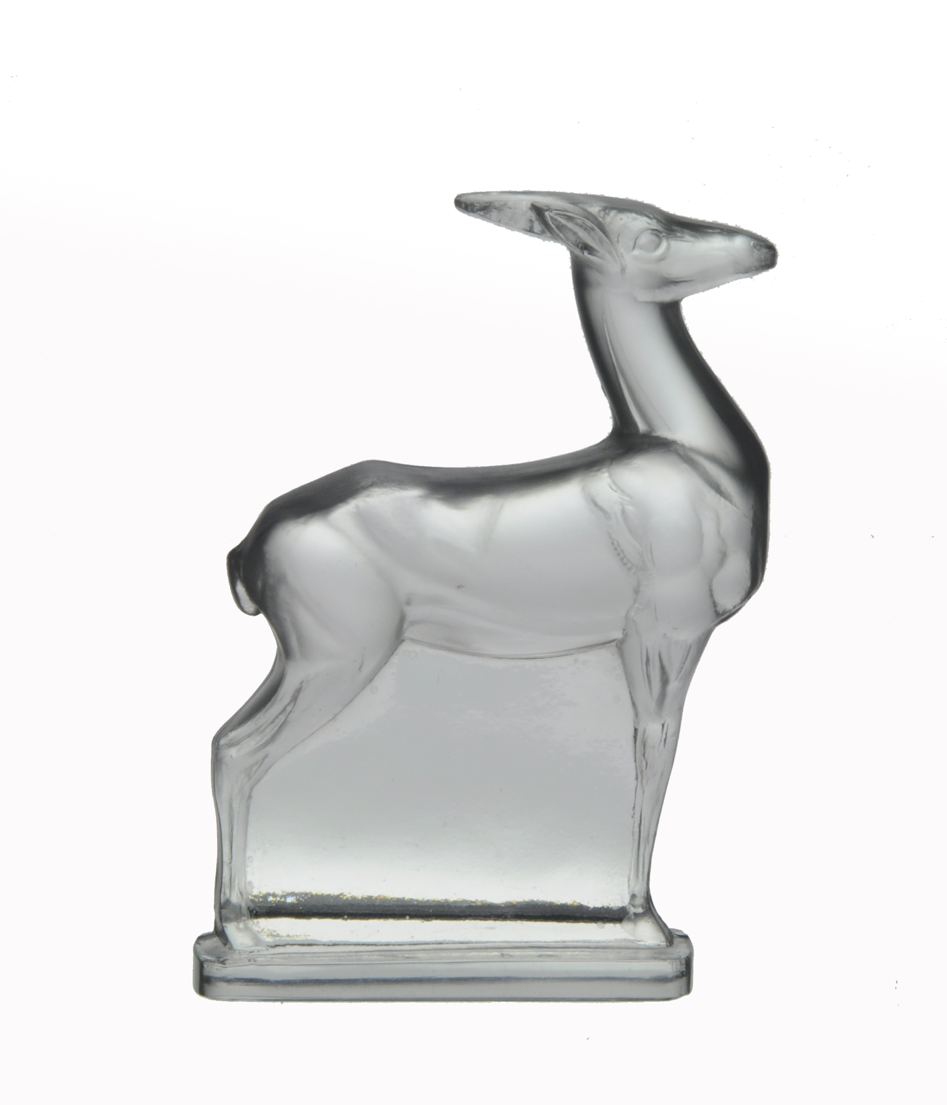 Rene Lalique (1860 ~ 1945) Antelope, the frosted and clear glass paperweight of a standing antelope.