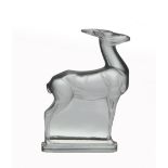 Rene Lalique (1860 ~ 1945) Antelope, the frosted and clear glass paperweight of a standing antelope.